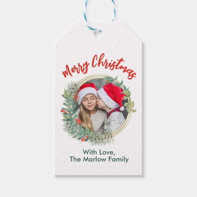 Personlig God jul Lägg till fotokrans Presentetikett (Framsidan)