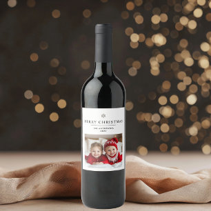 "Personlig God jul med foto och Namn Vinflaska Etikett