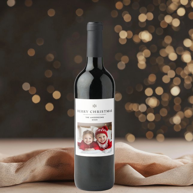 "Personlig God jul med foto och Namn Vinflaska Etikett (Skapare uppladdad)