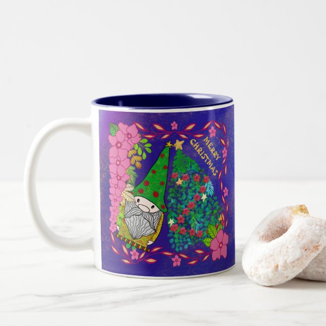 PERSONLIG GOD JUL MED JULAFTON TRÄD Två-Tonad MUGG (Med munk)