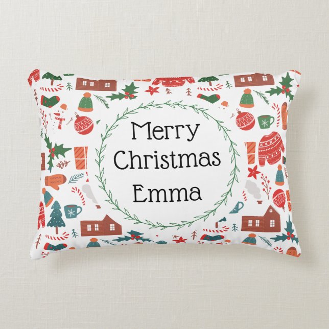 Personlig God Jul Namn Julkudde Prydnadskudde (Framsidan)