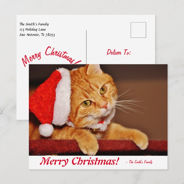 Personlig God jul Orange Tabby katt efter Vykort (Fram/baksida)