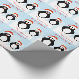Personlig God jul Penguin Gift Wrap Presentpapper