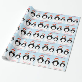 Personlig God jul Penguin Gift Wrap Presentpapper