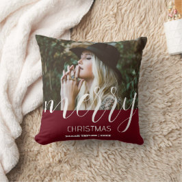 Personlig God jul Photo Namn Burgundy Kudde