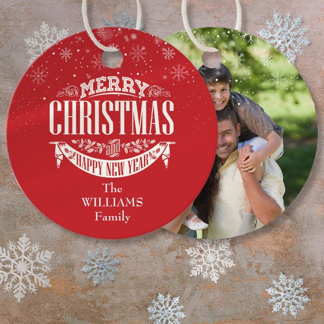 Personlig God jul Photo Red Gåvor Etiketter (Personalized Merry Christmas Photo Red Favor Tags)