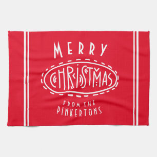 Personlig God jul röd vit Kökshandduk