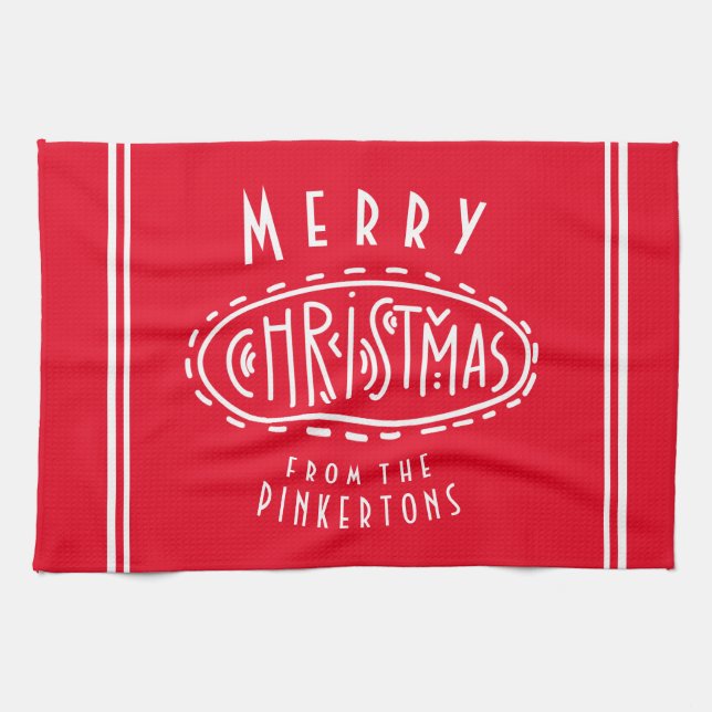 Personlig God jul röd vit Kökshandduk (Horisontell)