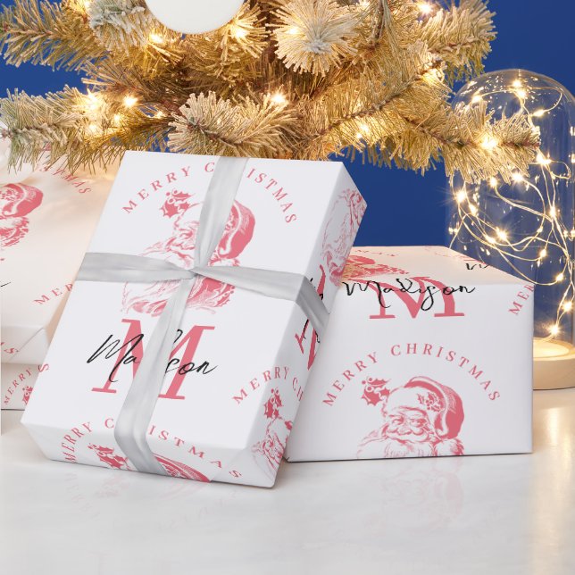 Personlig God Jul Rosa Tomte Monogram Presentpapper (Helgdagar)