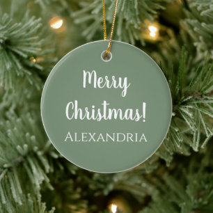 Personlig God jul Sage Grönt Julgransprydnad Keramik