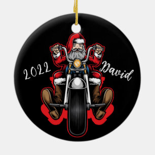 Personlig God jul Santa Biker Julgransprydnad Keramik
