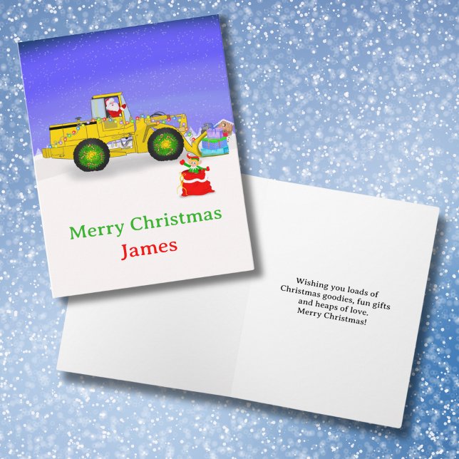 Personlig God jul Santa i Bulldozer Kort (Skapare uppladdad)