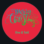 Personlig God jul-skript Runt Klistermärke<br><div class="desc">Anpassa dessa julklistermärken med valfri namn eller text.</div>