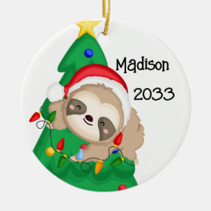 Personlig God jul Sloth Träd Julgransprydnad Keramik