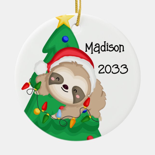 Personlig God jul Sloth Träd Julgransprydnad Keramik (Framsidan)