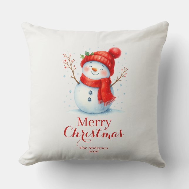 Personlig God Jul Snöman Anpassat År  Kudde (Framsida)