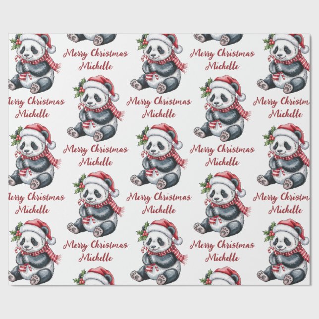 Personlig God Jul Söt Panda Björn Presentpapper (Platt)