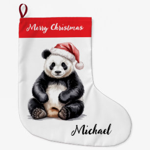 Personlig God Jul Söt Panda Björn Stor Julstrumpa