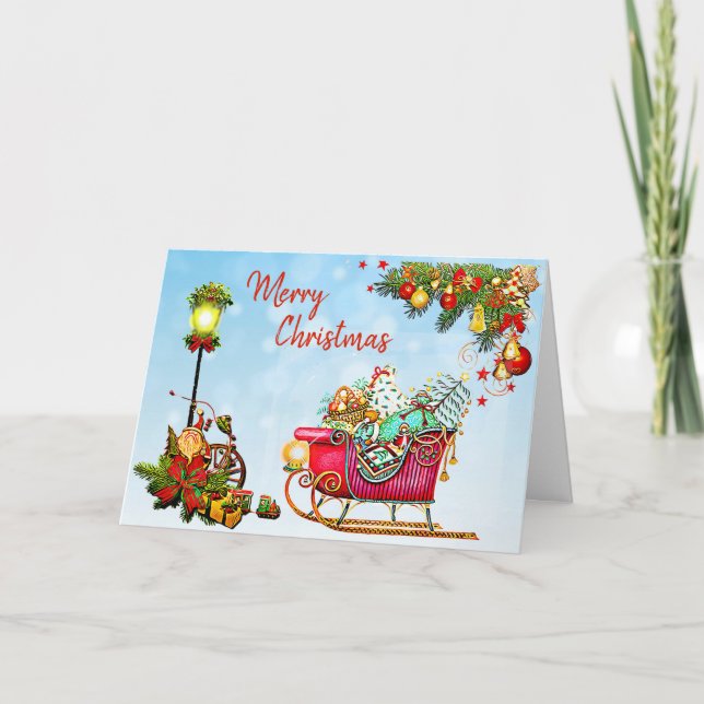 Personlig God jul Street Light & Sled Kort (Framsida)