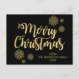 Personlig God Jul Svart Guld Glitter Helg Vykort