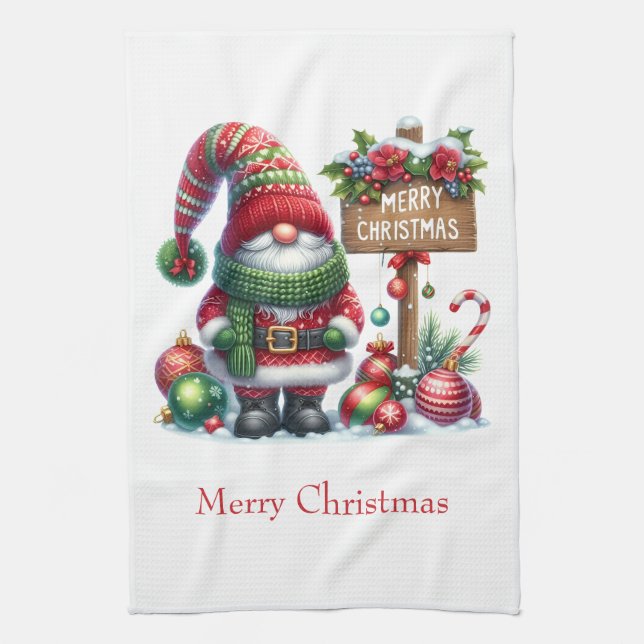 Personlig God Jul Tomte Gnome  Kökshandduk (Vertikal)