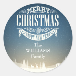 Personlig God jul Winter Snö Scene Runt Klistermärke