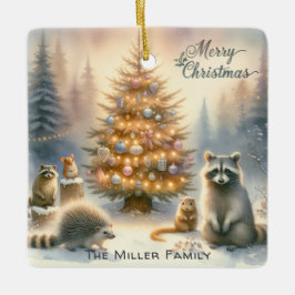 Personlig God jul Woodland Animals Julgransprydnad Keramik