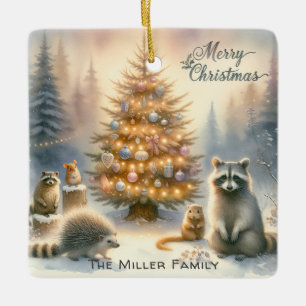 Personlig God jul Woodland Animals Julgransprydnad Keramik