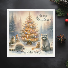 Personlig God jul Woodland Watercolor Pappersservett