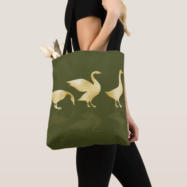 Personlig Gold Foil Geese Sage Grönt Tygkasse (Närbild)