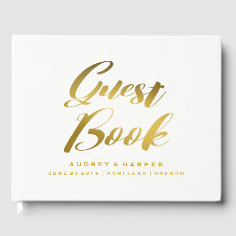 Personlig Gold Foil Marble Bröllop Guest Bok