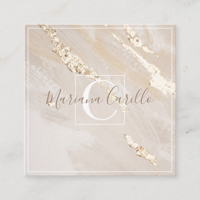 Personlig Gold Foil Marble Monogram Fyrkantigt Visitkort (Framsida)