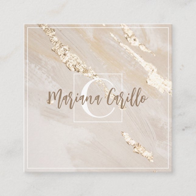 Personlig Gold Foil Marble Monogram Script Fyrkantigt Visitkort (Framsida)