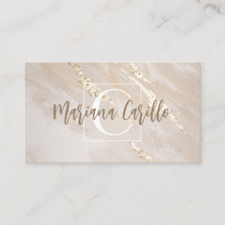 Personlig Gold Foil Marble Monogram Script Visitkort