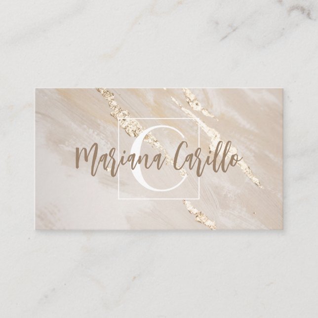 Personlig Gold Foil Marble Monogram Script Visitkort (Framsida)