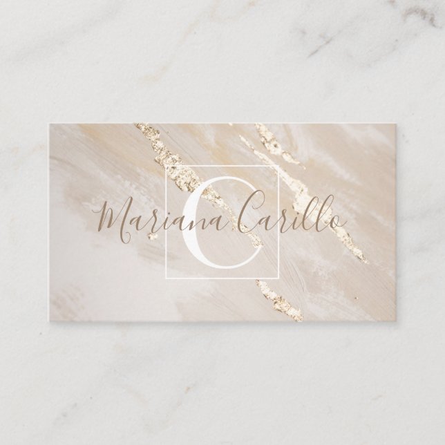 Personlig Gold Foil Marble Monogram Visitkort (Framsida)