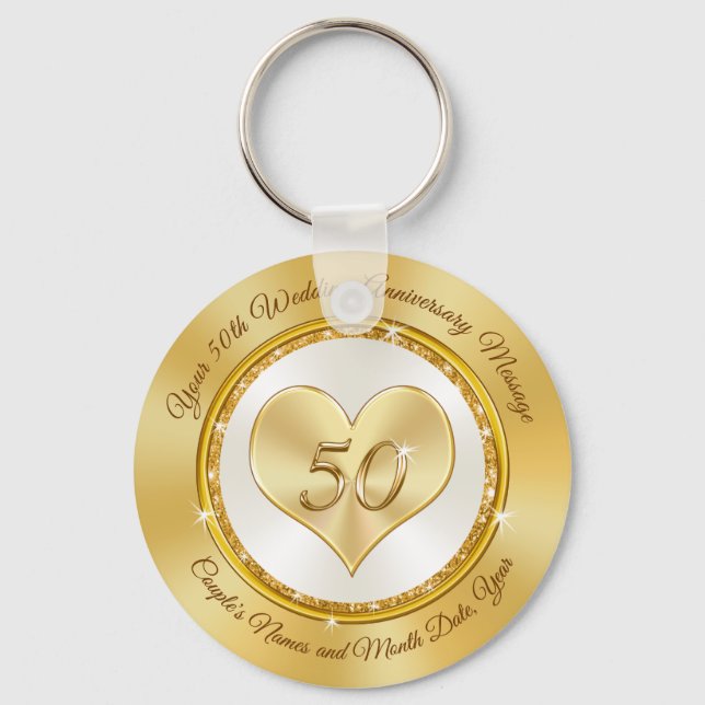 Personlig Golden-årsdagen Party favors Billigt Nyckelring (Framsida)