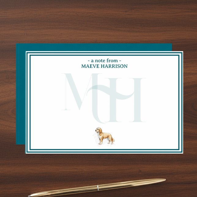 Personlig Golden Doodle Note Monogram Brevpapper (Gift custom stationery to the dog lover in your life! )