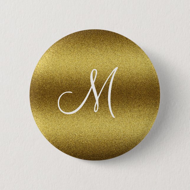 Personlig Golden Glitter Monogram Knapp (Framsida)
