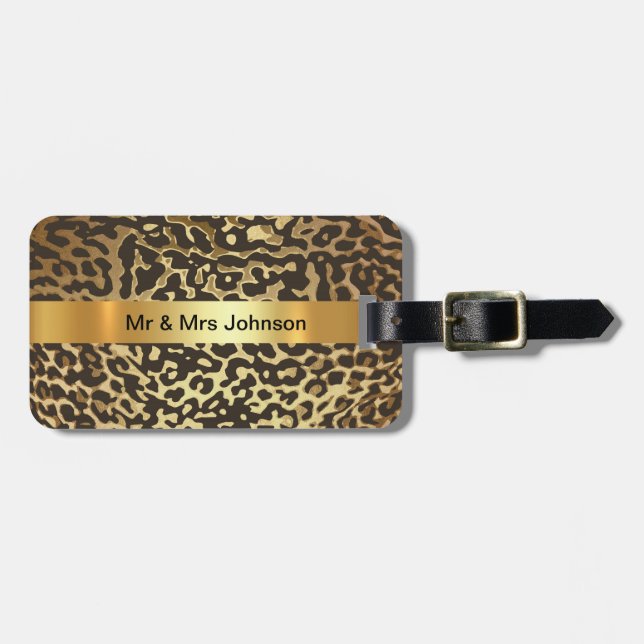 Personlig Golden Leopard Skin Luggage (läder) Bagagebricka (Horisontell Framsida)