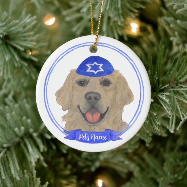 Personlig Golden Retriever Hund Hanukkah Julgransprydnad Keramik (Träd)