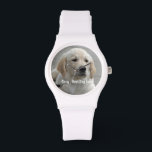 Personlig Golden Retriever Hund Photo and Namn Armbandsur<br><div class="desc">Anpassa den här nyckeluppgiften med hund eller valpens foto och namn (eller annat foto för sällskapsdjur eller människa/namn). Texten lyder "Bästa Hund någonsin" eller lägg till din egen text - Vi kärlek Daisy (hund namn), hund födelsedag eller passeringsdag. Klicka bara på "anpassa" om du vill lägga till personligen, ändra teckensnittet...</div>