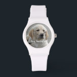 Personlig Golden Retriever Hund Photo and Namn Armbandsur<br><div class="desc">Anpassa den här nyckeluppgiften med hund eller valpens foto och namn (eller annat foto för sällskapsdjur eller människa/namn). Texten lyder "Bästa Hund någonsin" eller lägg till din egen text - Vi kärlek Daisy (hund namn), hund födelsedag eller passeringsdag. Klicka bara på "anpassa" om du vill lägga till personligen, ändra teckensnittet...</div>