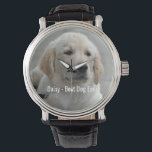 Personlig Golden Retriever Hund Photo and Namn Armbandsur<br><div class="desc">Anpassa den här nyckeluppgiften med hund eller valpens foto och namn (eller annat foto för sällskapsdjur eller människa/namn). Texten lyder "Bästa Hund någonsin" eller lägg till din egen text - Vi kärlek Daisy (hund namn), hund födelsedag eller passeringsdag. Klicka bara på "anpassa" om du vill lägga till personligen, ändra teckensnittet...</div>