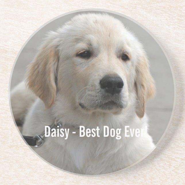 Personlig Golden Retriever Hund Photo and Namn Underlägg Sandsten (Framsidan)