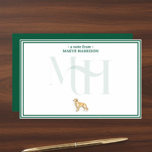 Personlig Golden Retriever Note Monogram Brevpapper