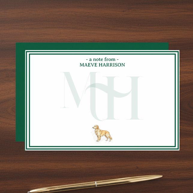 Personlig Golden Retriever Note Monogram Brevpapper (Gift custom stationery to the dog lover in your life! )