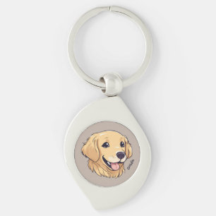 Personlig Golden Retriever Puppy Swirl Silverfärgad Nyckelring