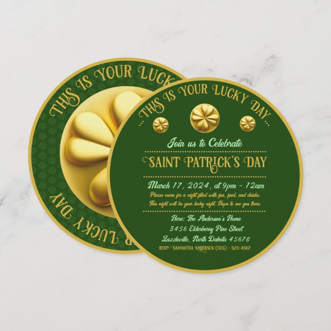 Personlig Golden Shamrock St. Patrick's Day Inbjudningar (Fram/baksida)