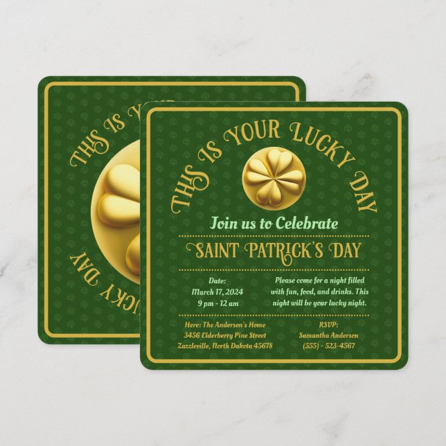 Personlig Golden Shamrock St. Patrick's Day Inbjudningar (Fram/baksida)